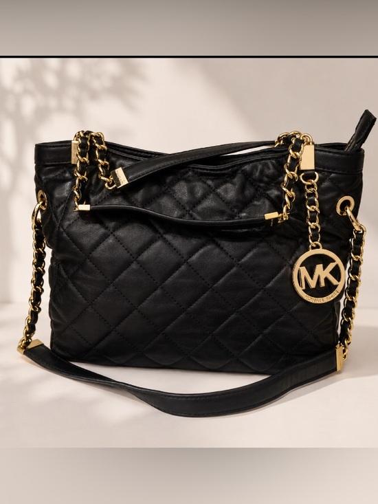 Michael Kors Handbags - Michael Kors Black Leather Quilted Shoulder Bag with Gold Accents